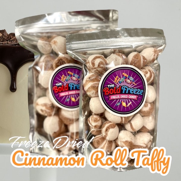 Freeze Dried Cinnamon Roll Salt Water Taffy, Delectable Treats, Homemade Fun Taffy Bombs, Dried Candy, Freeze-Dried Snacks