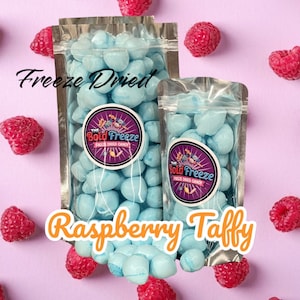 Freeze Dried Blue Raspberry Salt Water Taffy, Crunchy Candy and Sweets, Homemade Taffy, Flavor Taffy Bombs, Fruity Berry