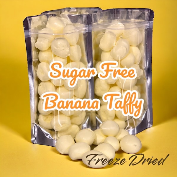 Freeze Dried Sugar Free Banana Salt Water Taffy, Delectable Treats, Homemade Fun Taffy Bombs, Dried Candy, Freeze-Dried Snacks