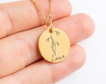 Personalized name & birth flower necklace
