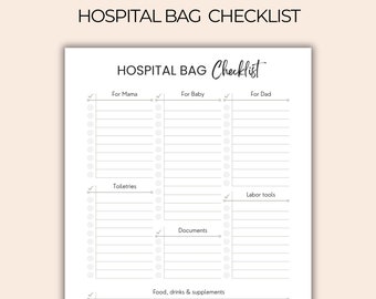 Hospital Bag Checklist, Customizable Blank Checklist - One Page Printable PDF for Expectant Mothers