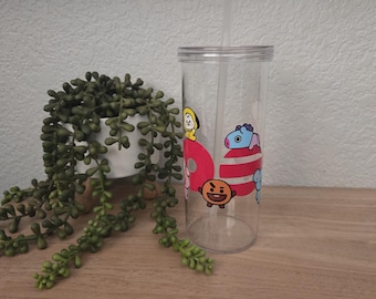 Vaso térmico delgado de 20 oz de BTS con pajita / Vaso térmico del álbum de regreso de BTS BT21 / Regalo para fans del kpop /