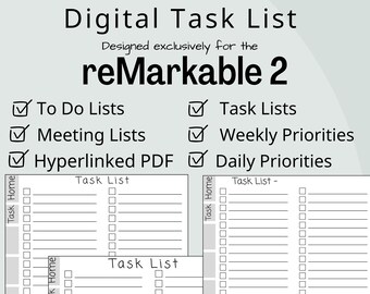 reMarkable 2 Att-göra-lista, digital uppgifts- och möteshanterare, arbetsflödesorganisatör, hyperlänkaktiverad planerare för dagliga att-göra-uppgifter-mall