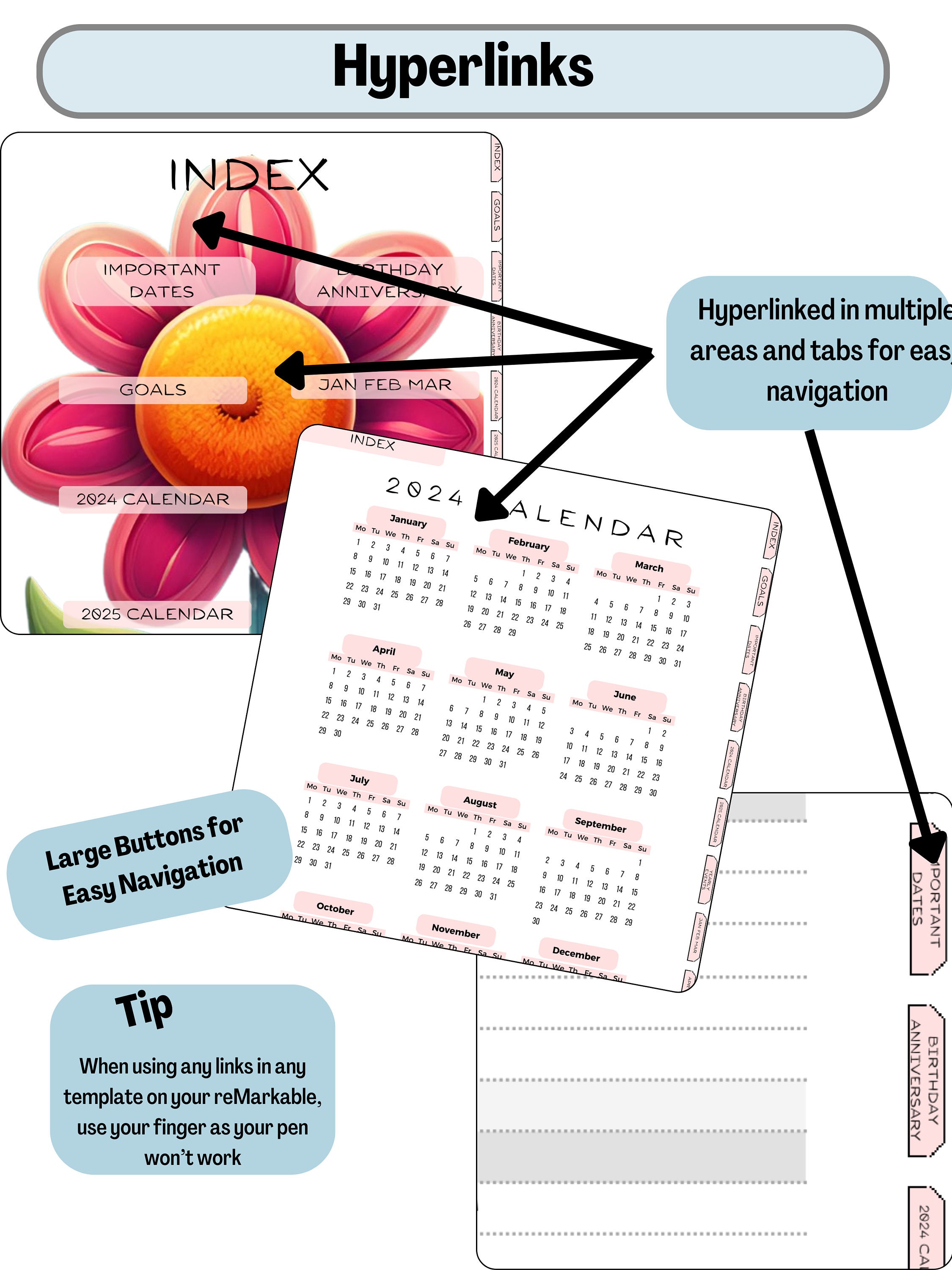 Remarkable 2 Yearly Digital Planner for 2024 2025 Hyperlinked, Compact ...