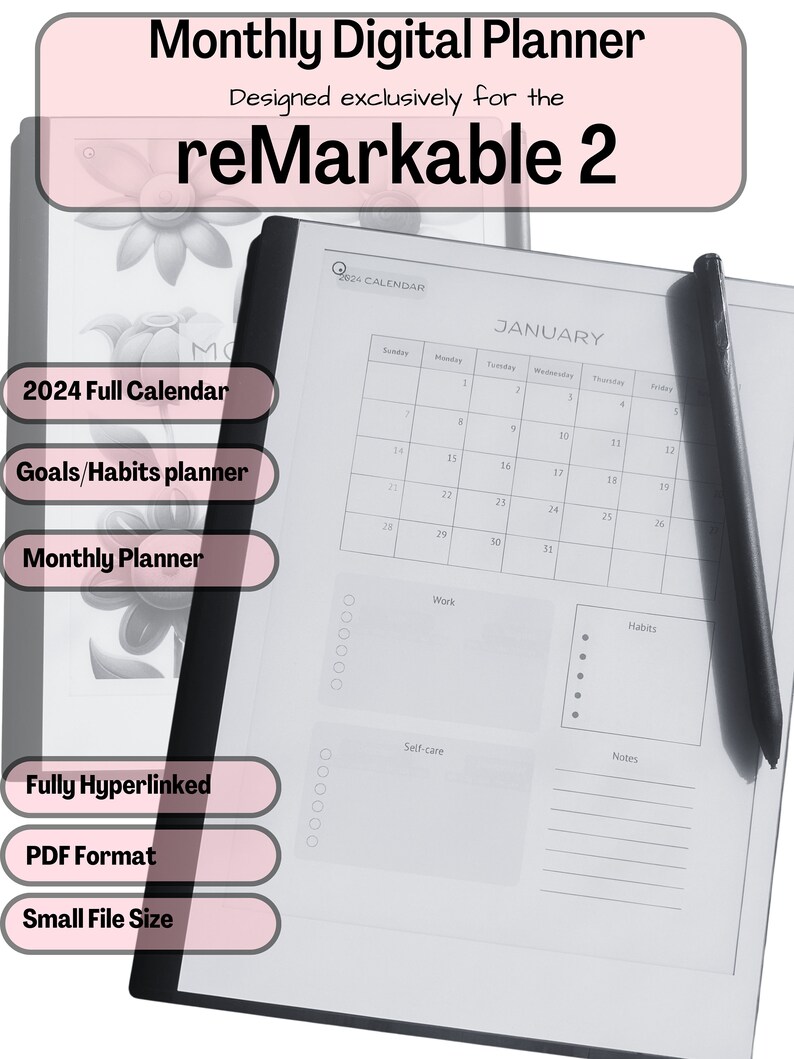 Remarkable 2 Monthly Planner 2025 Calendar Edition With Seasonal Flower