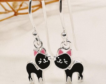 Sterling Silver Cat Hook Earrings: Hypoallergenic Jewelry Gift for Girls