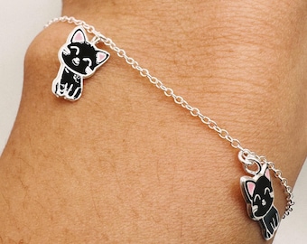 Sterling Silver Cat Bracelet: Hypoallergenic Dainty Jewelry for Kids