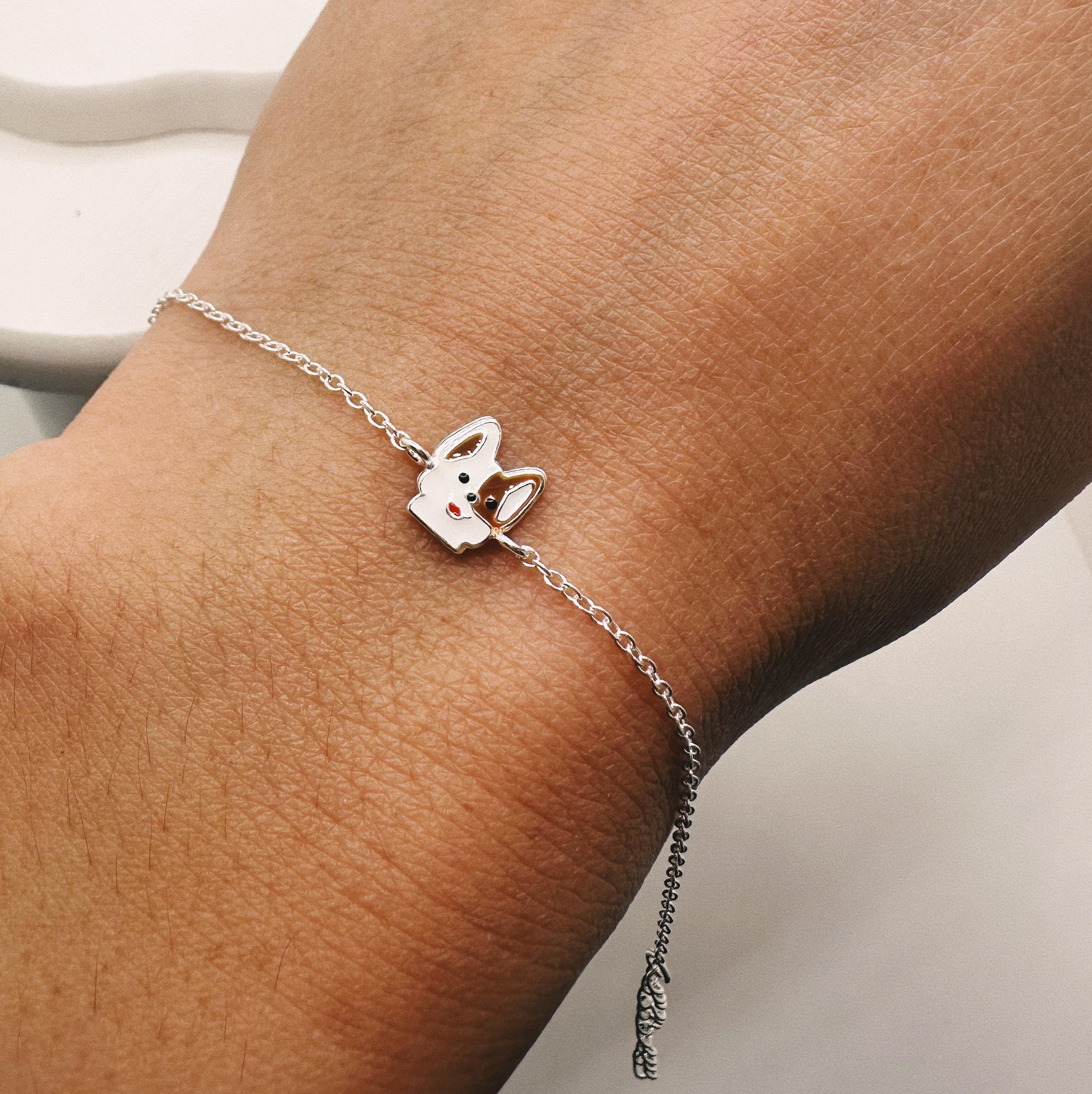 Dainty Sterling Silver Dog Bracelet: Enamel Pet Jewelry for Girls