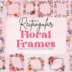 Rechteckige Blumenrahmen Clip Art - Digital Download, Elegante Blumen Clip Art Bordüren für Handwerk und Design