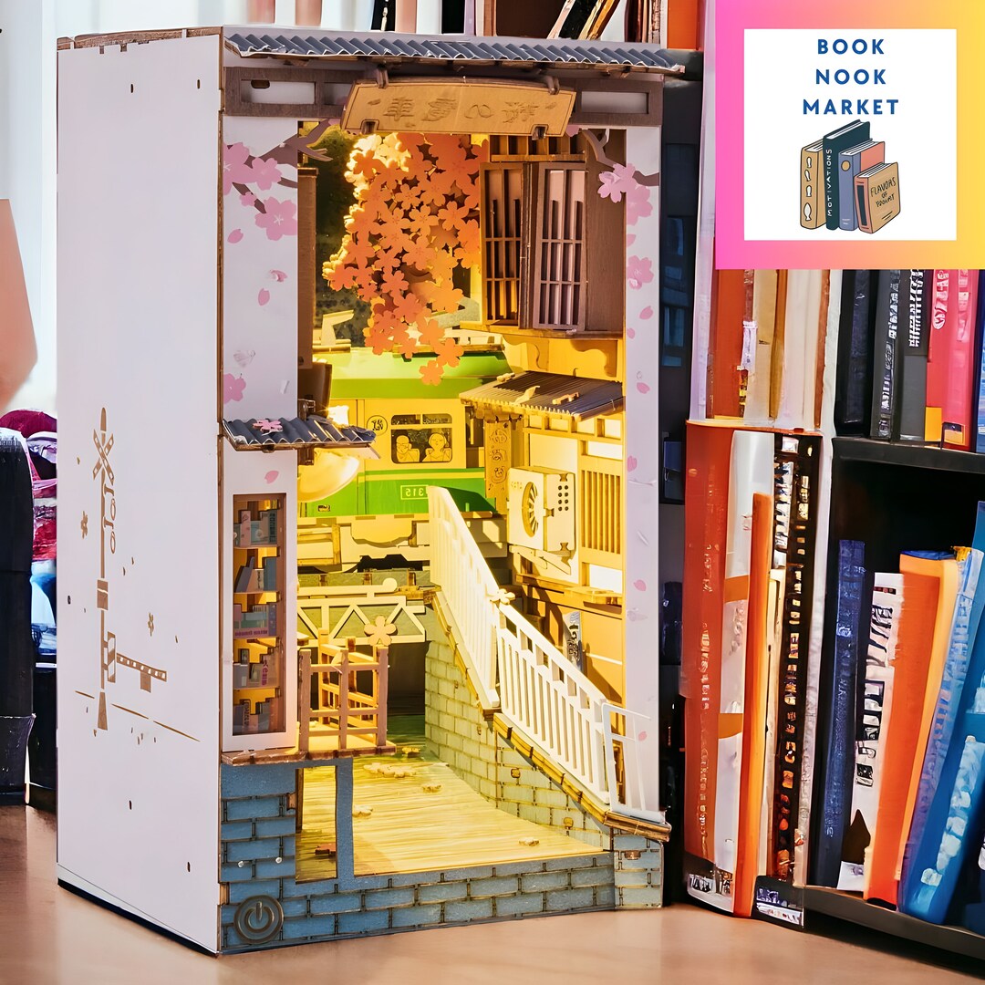 DIY LED Light Sakura Tram Book Nook DIY Light up Book Nook Miniature