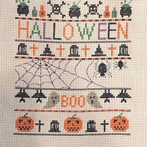 Halloween Sampler Finished Cross Stitch