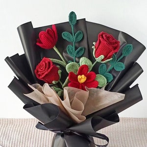 Häkelblumenstrauß, handgemachte immerwährende Blumen, Rose, Tulpe, Muttertag, Abschlussfeier, Gedenkstätte, Freund, Schwester, Freundin Geschenk
