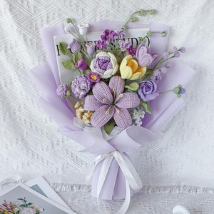 Großer Häkelblumenstrauß, Sonnenblume, Rose, Lilie, unvergänglich, Graduierung, Geburtstag, Schwester, bunt, weiß, Premium, teuer