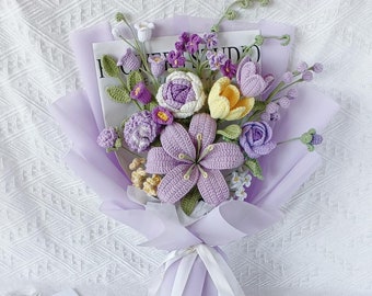 Crochet Flower Bouquet: Handmade Sunflower, Rose & Lily - Everlasting Gift