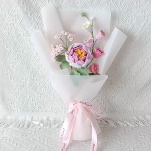 November Geburtsblume, Häkelblumenstrauß, November Geschenk, Rosa, Weiß, Pfingstrose, unvergänglich, Geburtstag, Freund, Schwester, Freundin, Liebe