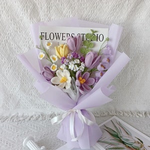 Eingewickelter Häkelblumenstrauß, Tulpen, Herbst, Winter, Geburtstag, Freund, Freundin, Herbst, Herbst, Geschenk für Mutter