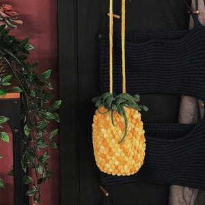 abacaxi, bolsa de crochê, bolsa transversal, sacola, carteira, bolsa de ombro, fofa, abacaxi, presente para namorada, para ela, menina, irmã, amarelo