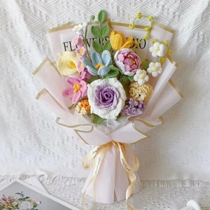 Sommerfarbe, Häkelblumenstrauß, Groß, Premium, Bunt, Lila, unvergänglich, Mutter, Vater, Abschlussfeier, Geburtstag, Schwester