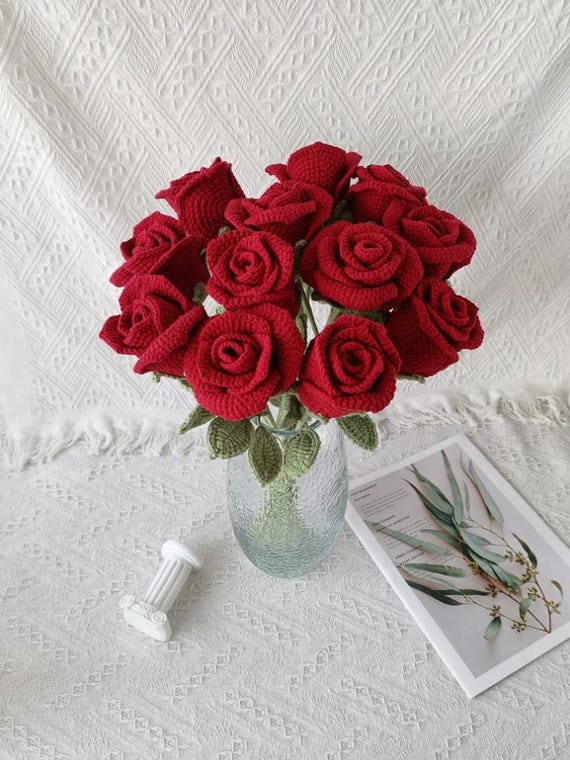 Handmade Crochet Rose, Everlasting Cotton Flower Gift