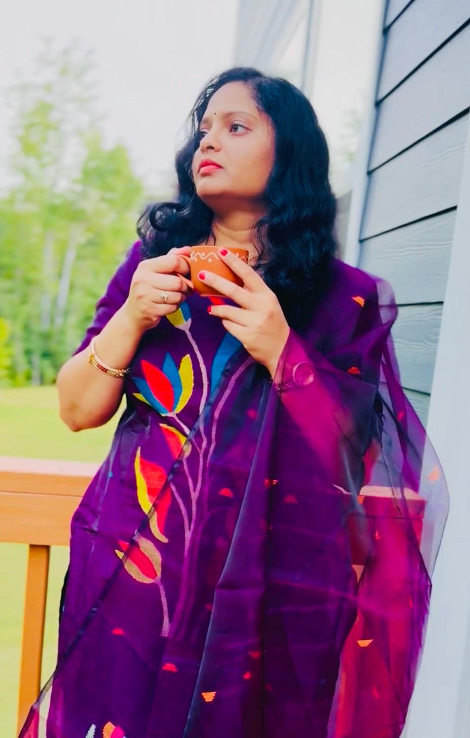 Pure handwoven muslin Jamdani suit set