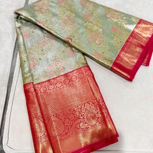 Kanchi pattu sarees with stitched maggam work blouse, rich pallu, saree fall and pico done. Blouse size is 38 expands upto 44