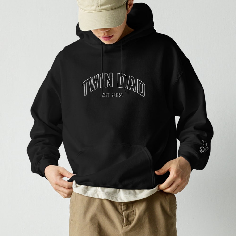 Embroidered Twin Dad Shirt, Personalized Twin Dad Hoodie, Dad Of Twins Sweatshirt, Gift For Twin Dad, New Dad Gift, Minimalist Hoodie New Hoodie