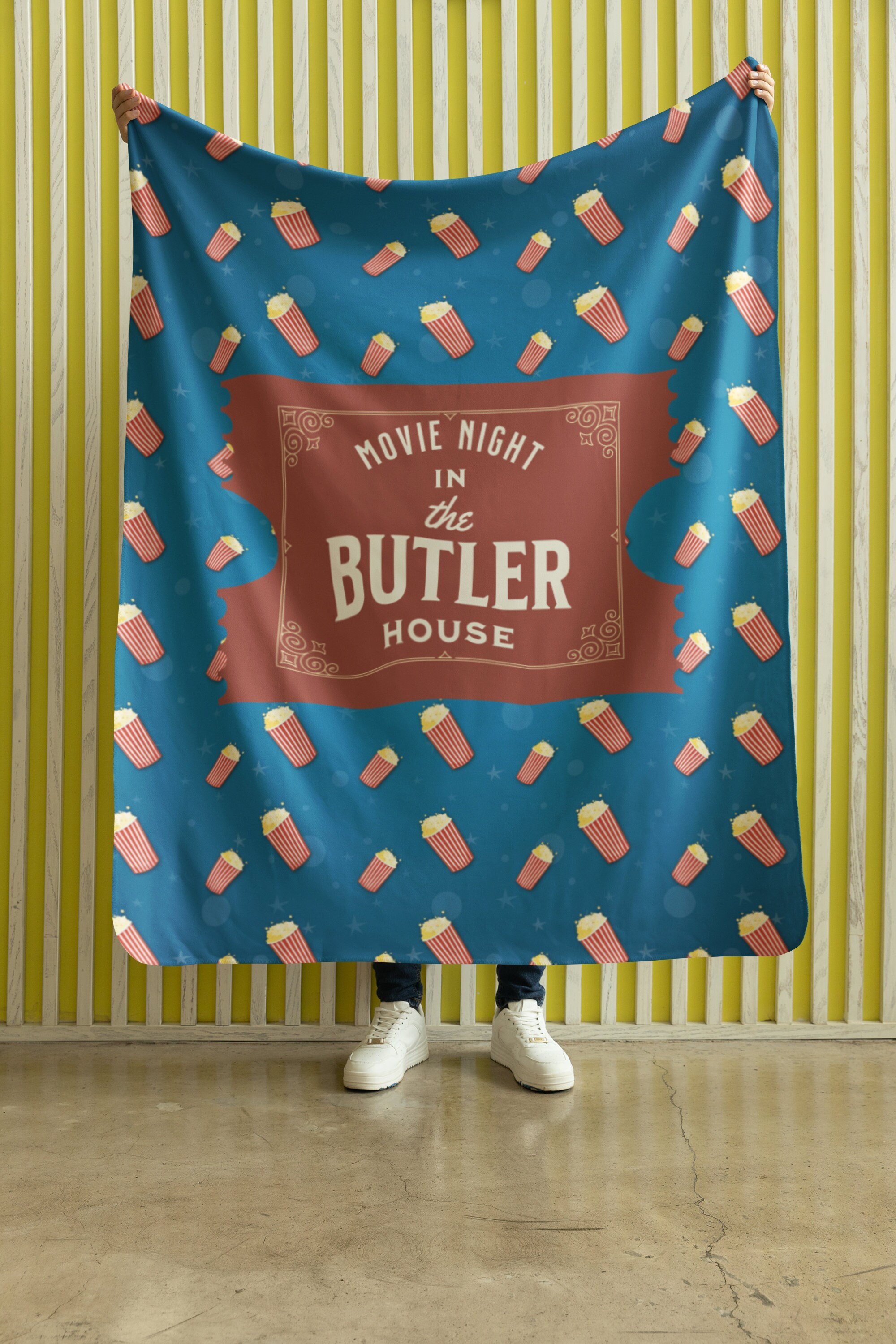 Popcorn Movie Night Blanket, Movie Blanket Gift, Movie Lover Gift