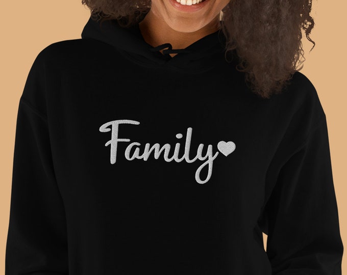Family Hoodie, Custom Embroidered Hoodie, Kids Name on Sleeve, Gift For Family, Matching Heart Shirt,  Mothers Day Hoodie, Gift for Mom