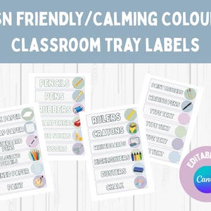 ASN Friendly/Calming Colours Classroom Tray Labels