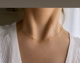 Collar cadena con bolitas pequeñas/regalo para ella/ regalo para niñas/regalo para cumpleaños/complementos /cadena de oro/ chapado en oro de 14k con acero inoxidable