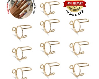 Non Tarnish Wudu Nail Rings Gold or Silver Adjustable (10pcs) with Free Press On Nail Set (24pcs) | For Women Love Gift Nail Fast Shipping