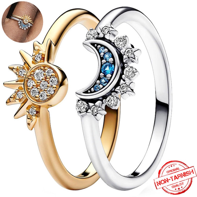 Sun and Moon Ring Set W/ FREE Pandora Box & Charm Etsy