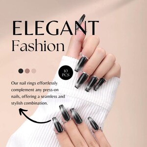 WUDU Nail Rings – 18k Gold Steel (10 Rings) + FREE Press-On Nail Set & Glue Tabs