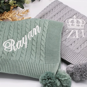Personalised baby knit blanket, luxury baby cable knit blanket, knitted personalised embroidery name blanket, initial blanket