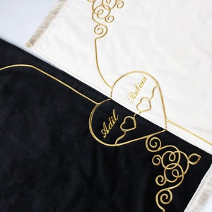 Personalised Couple Prayer Mat Set Luxury Padded Couple Prayer Mat Set with Heart Design,Islamic Wedding Gift,Nikkah Gift for Muslim Couples