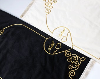 Personalised Couple Prayer Mat Set Luxury Padded Couple Prayer Mat Set with Heart Design,Islamic Wedding Gift,Nikkah Gift for Muslim Couples