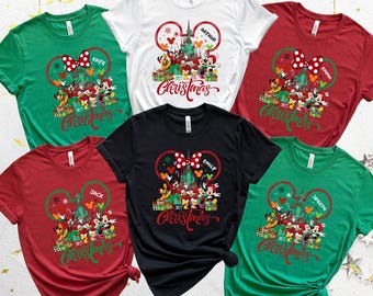 Camisetas navideñas familiares de Disney, camiseta navideña con nombre personalizado, camiseta de fiesta navideña, camiseta mágica navideña, camisetas de viaje navideño de Disney 2025