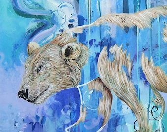 Polar Bear Art Print, Signed Wildlife Art by Natalie Carmella