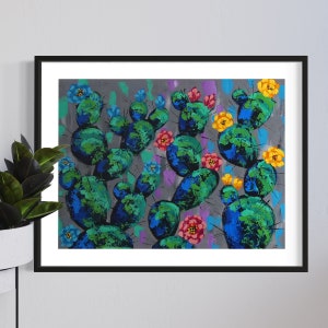 Prickly Pear Cactus Acrylic Painting Giclee Print by Natalie Carmella, signed by artist | Botanical Art, Home Decor, Cactus Print