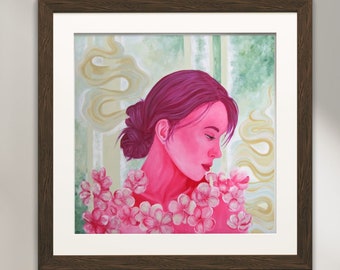 Girl with Flowers Print | Original Acrylic Painting | Local Canadian Artist | Archival Giclee Print