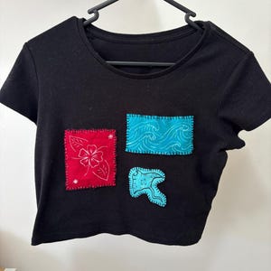 Upcycled ocean themed cropped tee