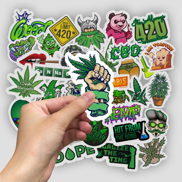 100Pc Weed Stickers Cannabis Vinyls Stoner Decals | Sticker Bomb | Street Art | Smoking Sticker Pack | Marijuana Stickers | 420 Pack