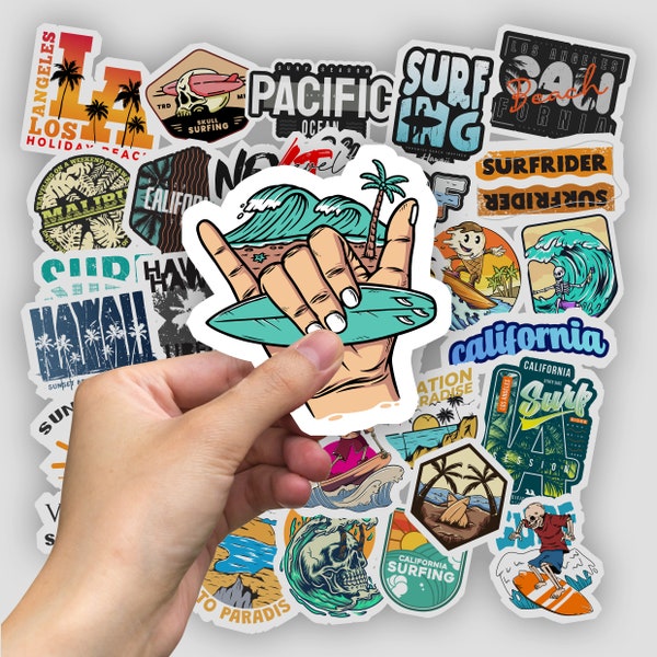 75Pc Surf Stickers Surfer Vinyls Cute Beach Decals | Sticker Bomb | Hippy Stickers | Kids Stickers | Surfboard Stickers | Phone Stickers