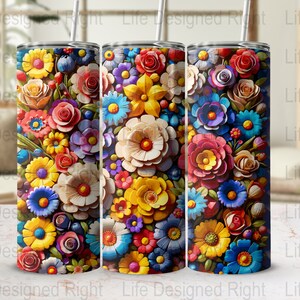 Rainbow colored flowers1 20 oz Skinny Tumbler Sublimation Design, Straight & Tapered Wrap, Tumbler Wrap, Tumbler PNG, Instant Download