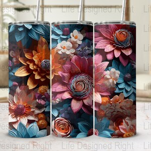 Rainbow Colored Flowers 20 oz Skinny Tumbler Sublimation Design, Straight & Tapered Wrap, Tumbler Wrap, Tumbler PNG, Instant Download