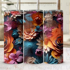 Multi Colored Florals 20 oz Skinny Tumbler Sublimation Design, Straight & Tapered Wrap, Tumbler Wrap, Tumbler PNG, Instant Download