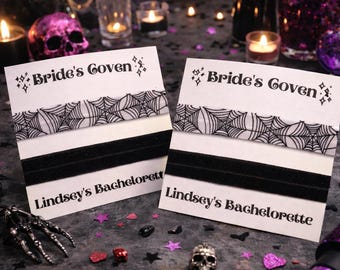Personalized Witch Bachelorette Hair Tie Party Favor | Tarot Theme | Halloween | The Witch Is Getting Hitched | Bride Coven Spooky