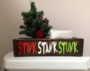 Christmas Box, Stink Stank Stunk, Funny Christmas Bathroom Decor, Bathroom Humor, Rustic Home Decor, Farmhouse Decor, Toilet Paper Holder
