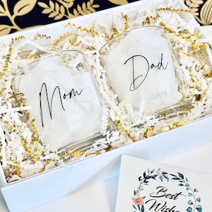 Caneca de vidro para café, presente para nova mamãe e papai, caixa de presente para futuros pais, caneca transparente, conjunto de presente para novos pais, presente para chá de bebê para casal