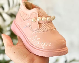 first walker shoes personalized girl dress shoes toddler monogrammed gift for girl pearl shoes pink toddler gift christening shoes girl name